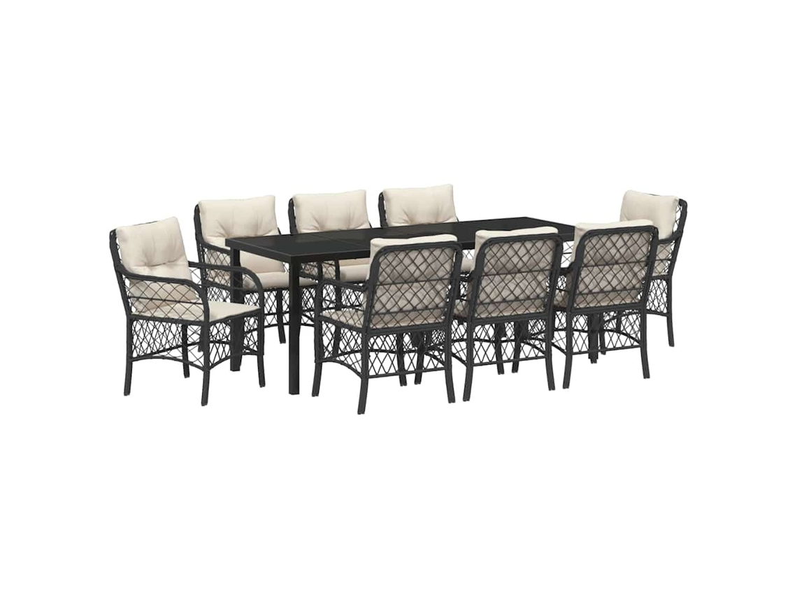 Maison Exclusive - Conjunto De Comedor De Jardín 9 Pcs Negro Ratán Sintético