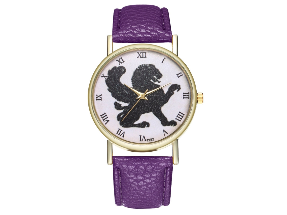 Reloj De Cuarzo Unisex De Estilo Retro Con Correa De Cuero Artificial Morado