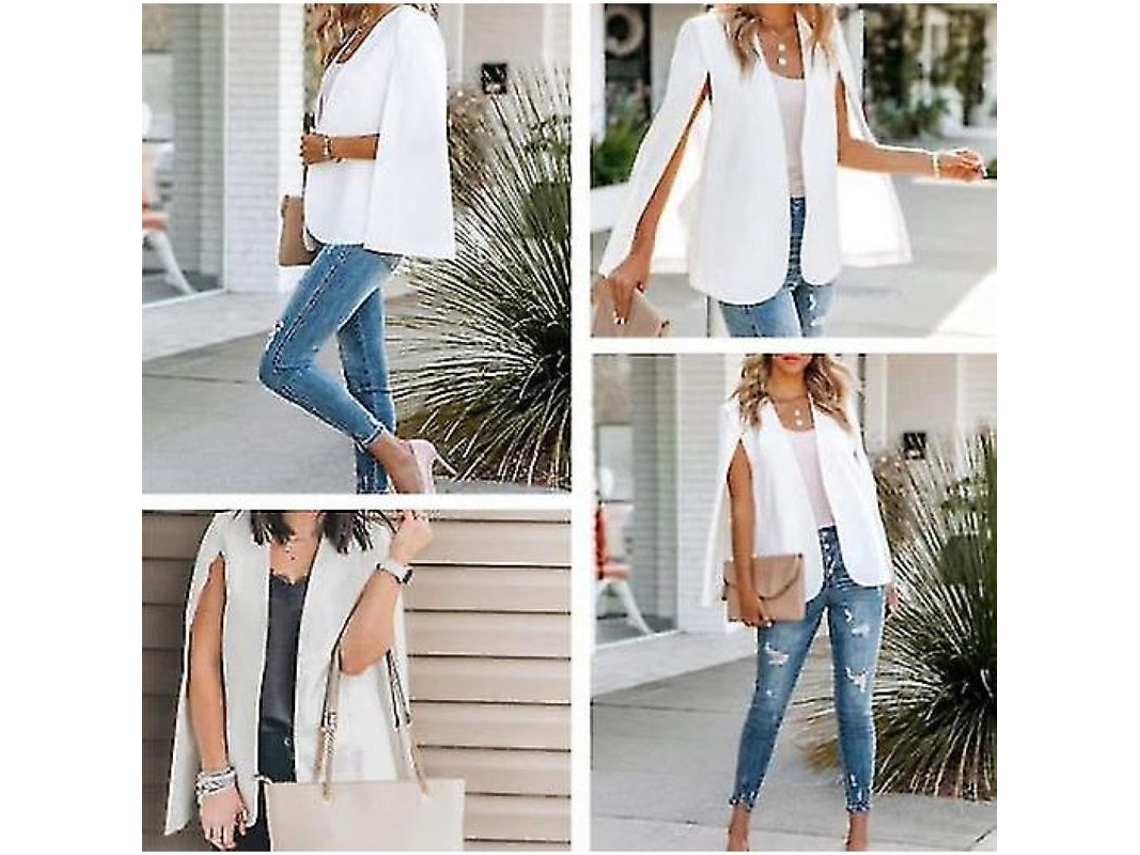 2026-chaqueta Blazer Capa Mujer Manga Dividida Sin Cierre Casual Trabajo Qlg M Blanco