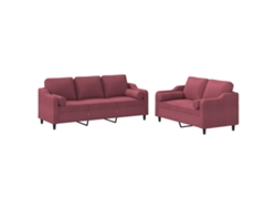 Conjunto 2 de sofás con cojines VIDAXL tela rojo tinto