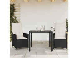 Conjunto de bistró de 3 piezas con cojines de mimbre negro de Dkd Home Decor