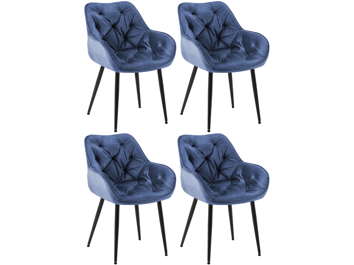 Juego de 4 sillas CLP de terciopelo azul Tanna