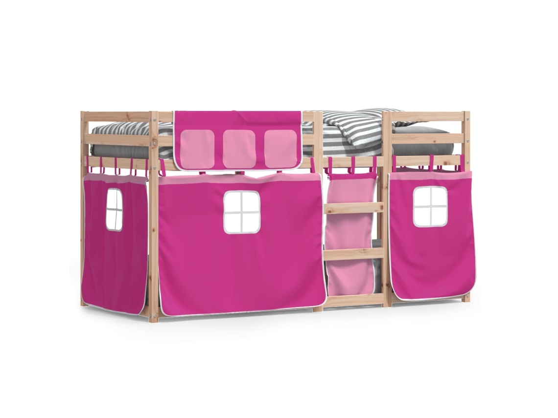 Litera Con Cortinas 90x200 Cm Madera Maciza De Pino Rosa Dkd Home Decor