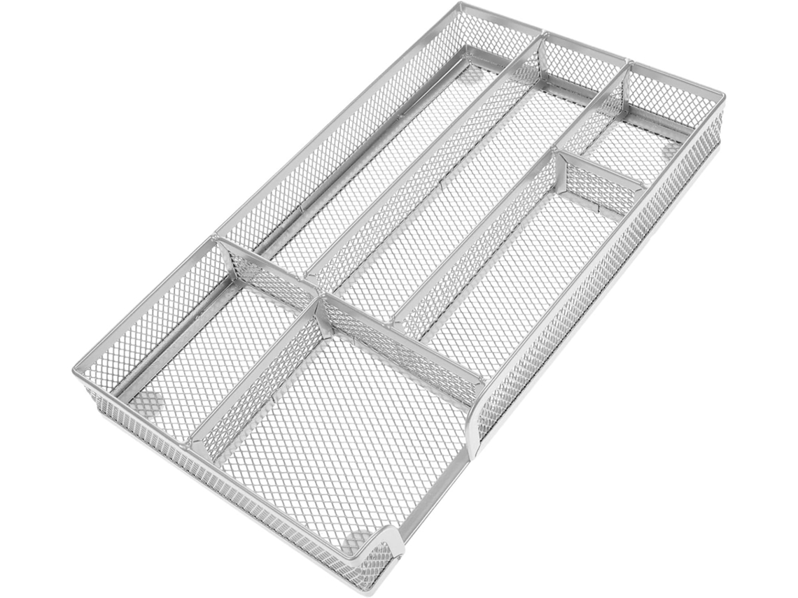 Organizador De Cajones De Malla Metálica Plateada Con 6 Compartimentos, Divisor De Escritorio Multifuncional.