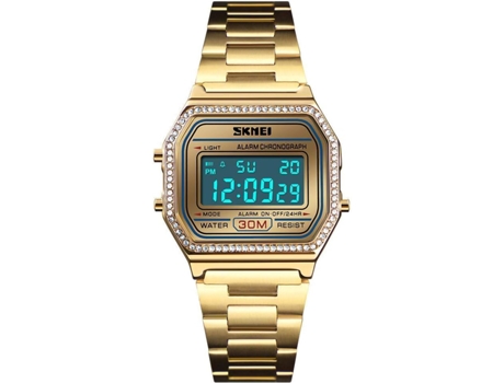 VEANXIN Reloj digital Reloj electrónico LED resistente al agua con correa de acero inoxidable cuadrada-Cristales de oro rosa