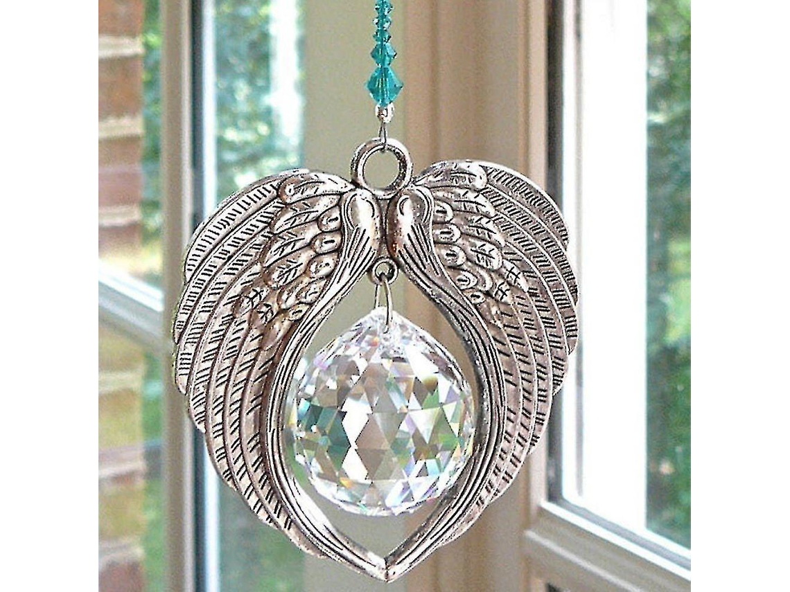 Adorno atrapasol con alas de ángel, colgante de cristal, creador de arcoíris para ventanas