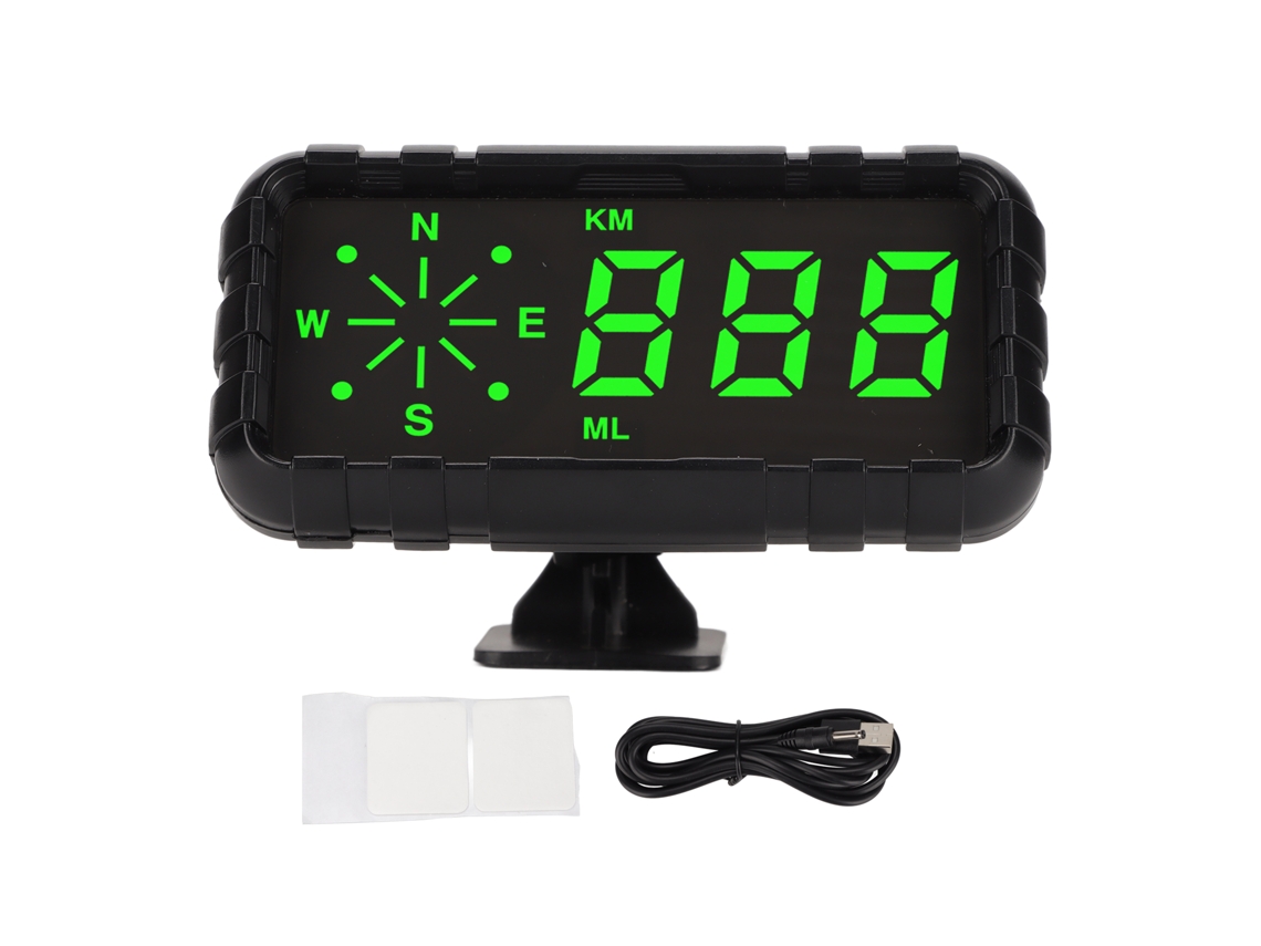 Hud Gps Universal Velocímetro Carro Alarme Usb Bateria Verde Kmh Mph Compatível Com Veículos