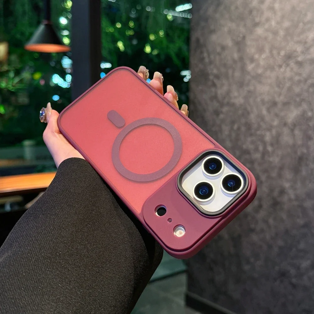 (color Vino Tinto, Iphone 14) Funda Para Teléfono De Acrílico Semitransparente Esmerilado, Compatible Con Carga Inalámbrica Magnética.