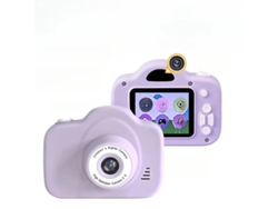 Cámara para niños 1080p HD con doble cámara y enfoque automático, color morado.