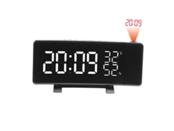 Reloj Mali con alarma, proyección giratoria, radio FM, termómetro, higrómetro y carga USB.