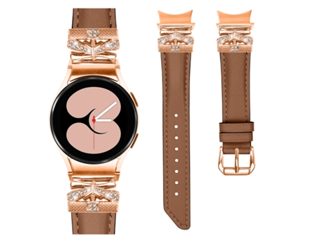 Correa de reloj de cuero con diamantes de imitación brillantes para Samsung Galaxy Watch serie 4/5/6 Marrón