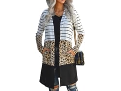 Rebe-cardigan Para Mulher Com Manga Longa, Estampado A Riscas E Blocos De Cor, Solto E Fino, Ideal Para Outono, Estampado De Leopardo Pequeno