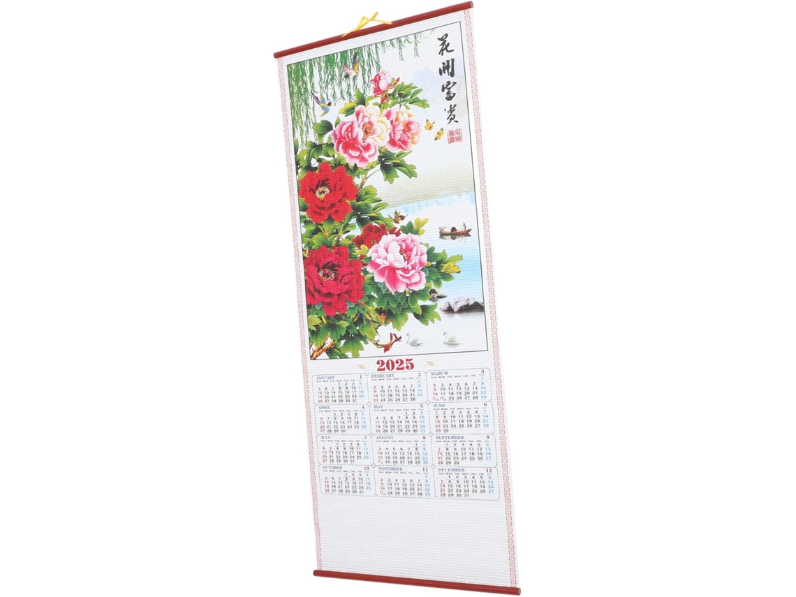 Calendario de pared de imitación de ratán 2025, impresión mensual en inglés Gokoco