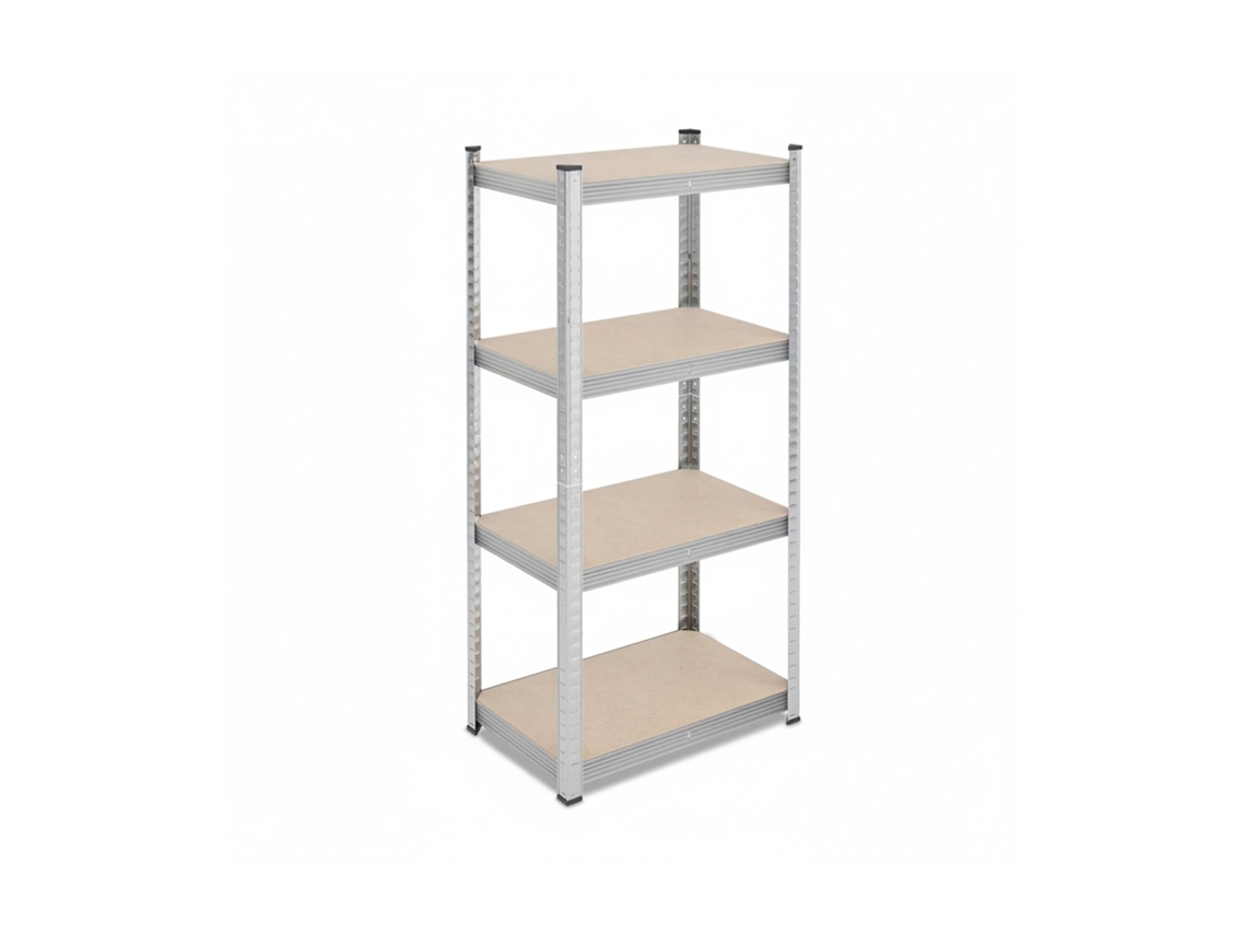 Relaxdays Prateleiras Pesadas, Hxlxp: 138x60x40 Cm, 200 Kg, Aço, 4 Prateleiras, Estante, Garagem, Prateado