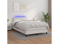 Cama Box Spring Colchón Y Led Cuero Sintético Blanco 120x200 Cm