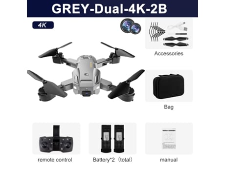 Dron Q6 con cámara dual 4K HD, cuadricóptero plegable (2 baterías - Duración de la batería: 15 min - Gris) YIZHOOD