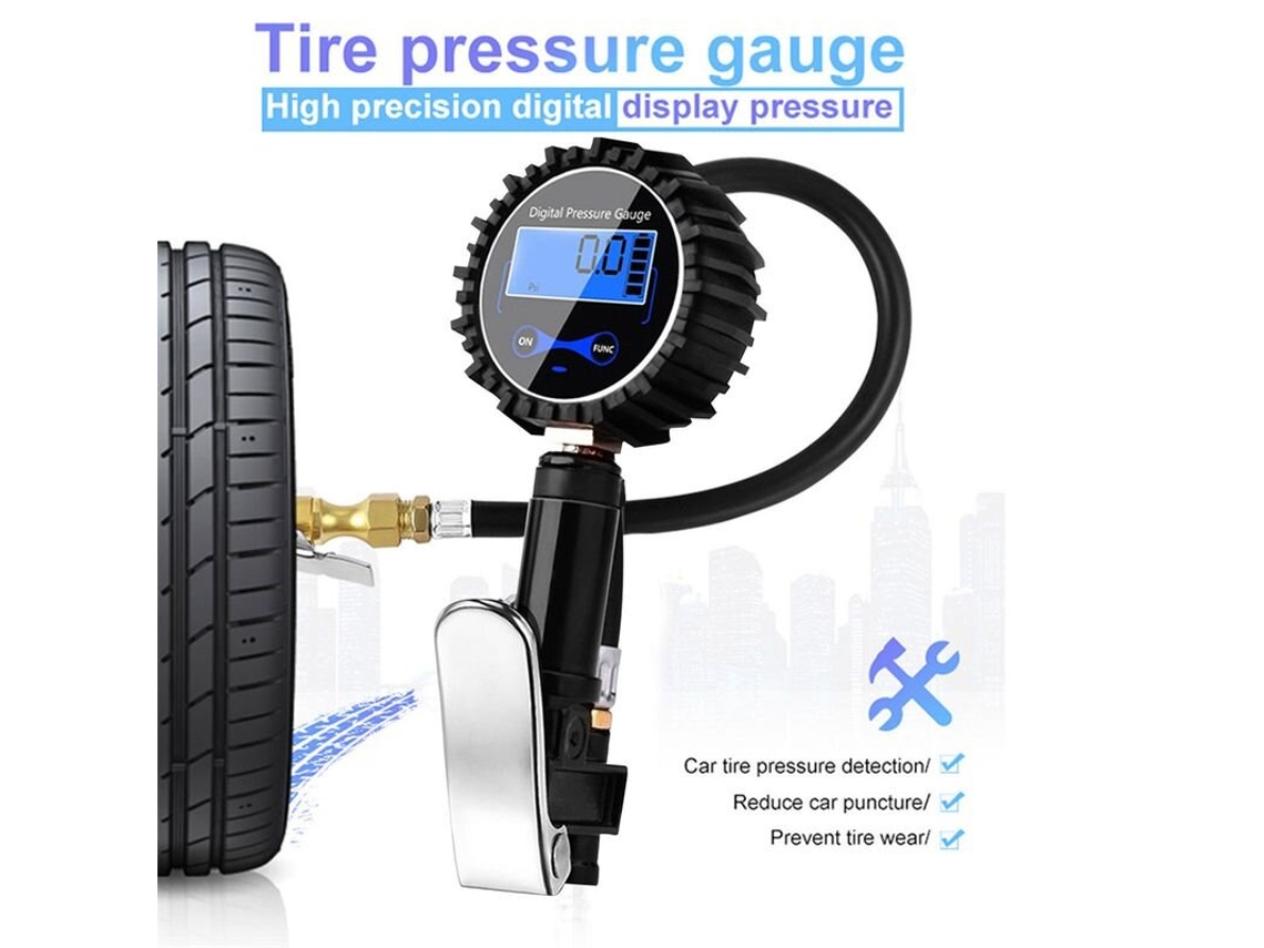 Manómetro Digital De Presión De Neumáticos 02-250psi Con Pantalla Lcd Para Coches, Camiones, Motocicletas Y Bicicletas. Medidor De Inflado Portátil.