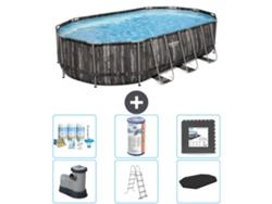 Piscina BESTWAY Oval Power Steel - 610 x 366 x 122 - Gris - Incluye bomba - Escalera - Cobertor Paquete de mantenimiento - Filtrar - Baldosas