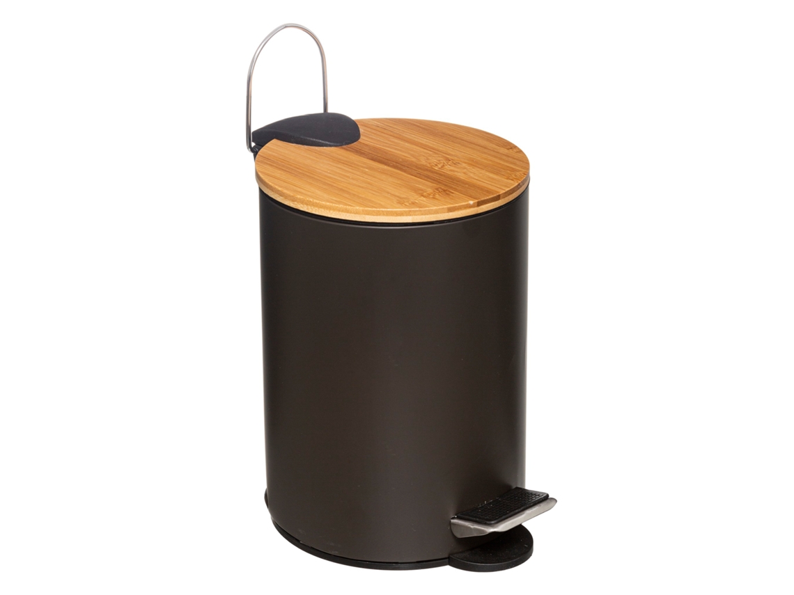 Well Home - Cubo Pedal 3 L Con Tapa Bambú Moderno Negro