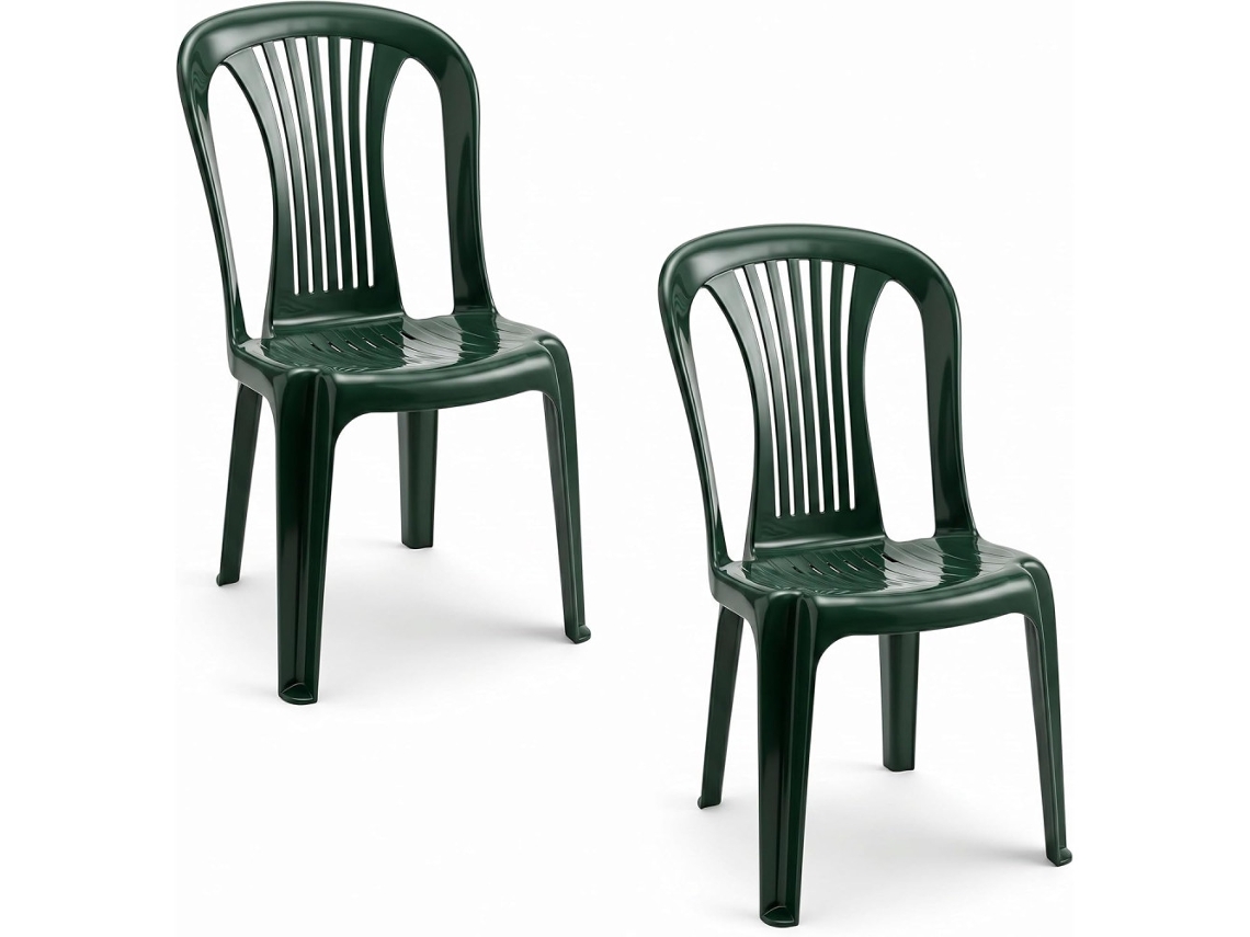 Set De Silla Plasticas, Interior Y Exterior, Apilable, Sin Reposabrazos, Polipropileno, Terraza, Jardín Y Playa. (2x Verde)