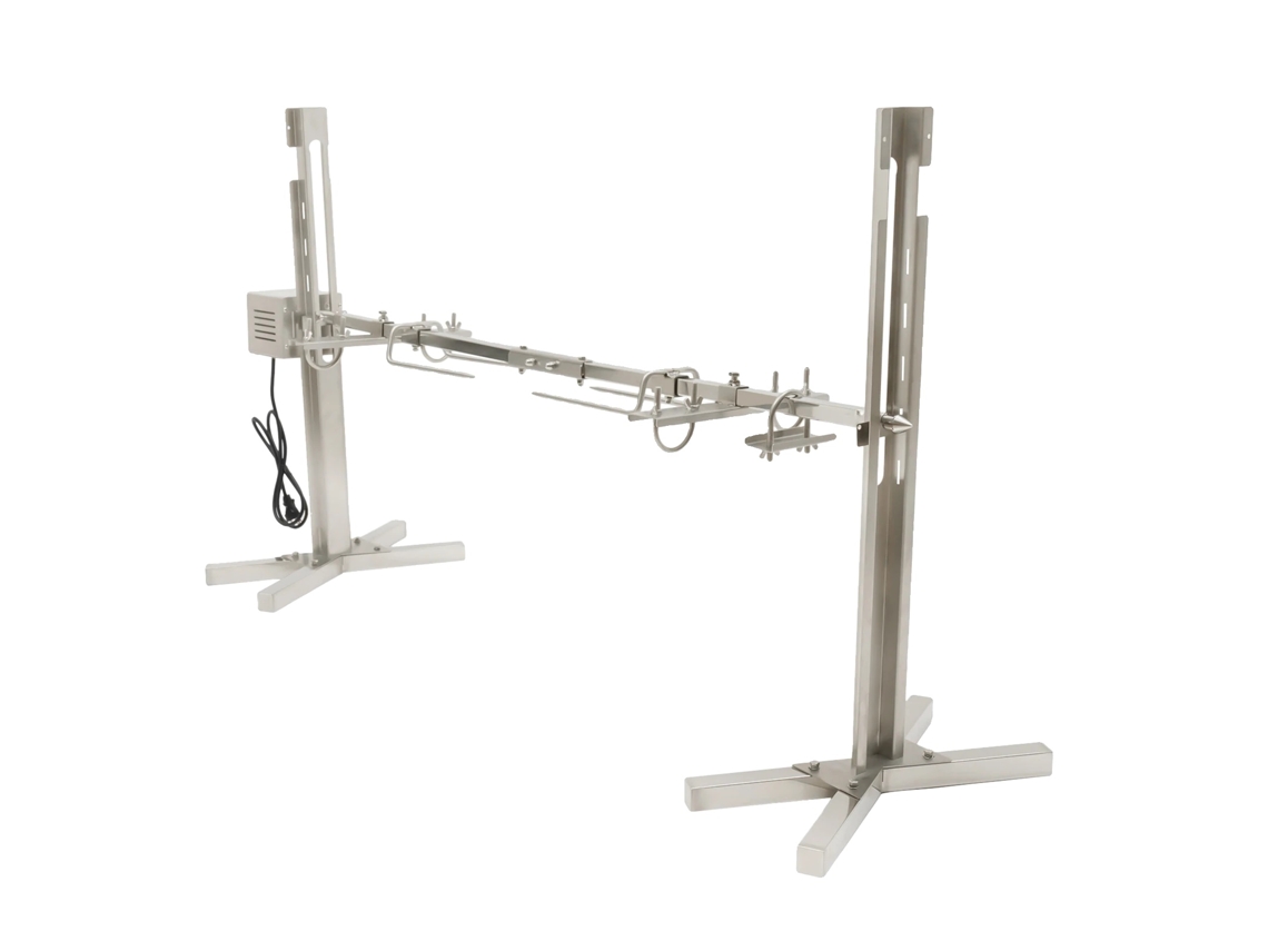 Asador eléctrico giratorio de 360°, altura ajustable, plateado