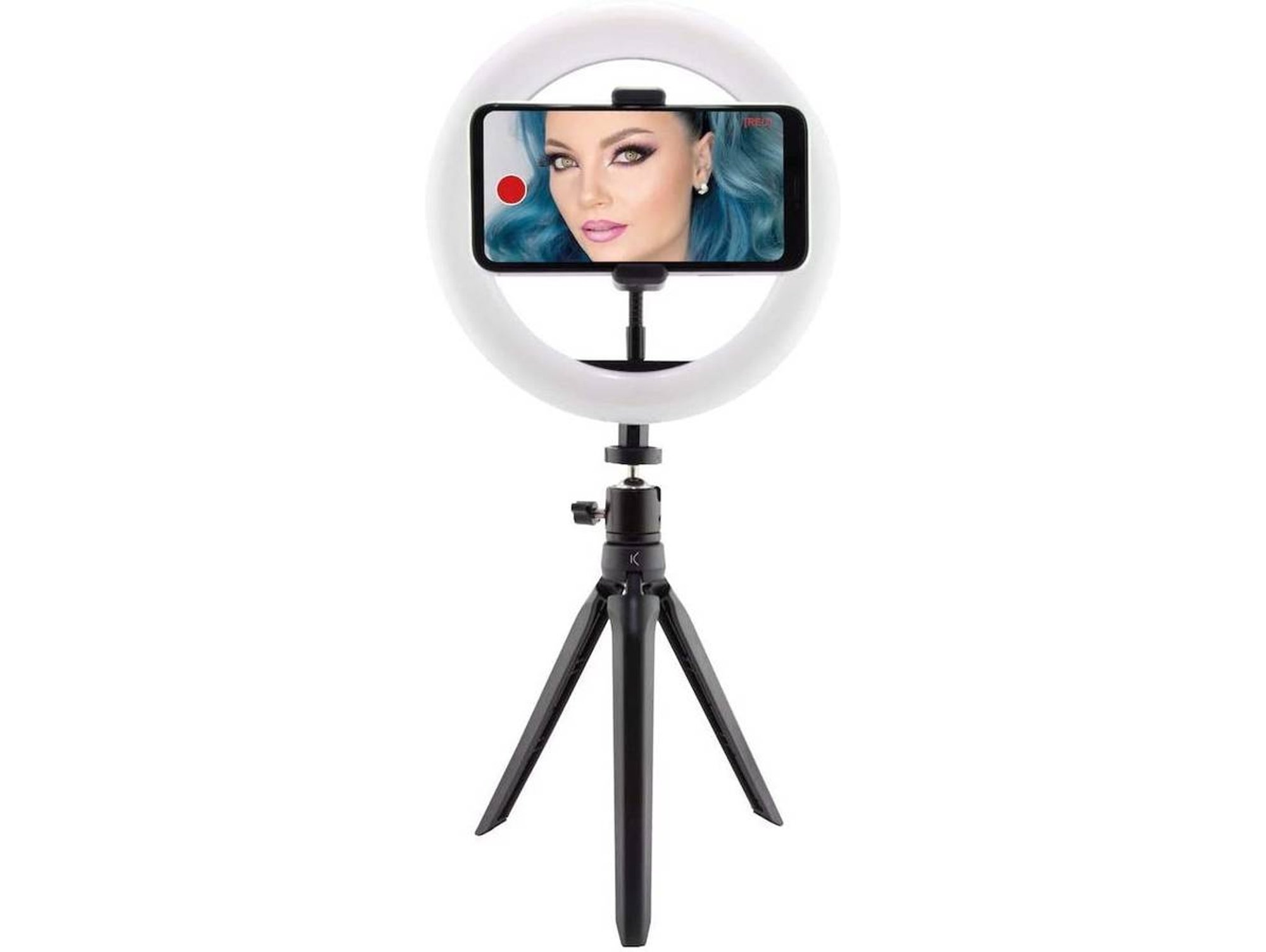 Aro De Luz con tripode ksix bxyoutub01 anillo led para smartphone kit studio live negro sobremesa regulable 3 temperaturas 10 intensidades 72 lúmenes youtuber