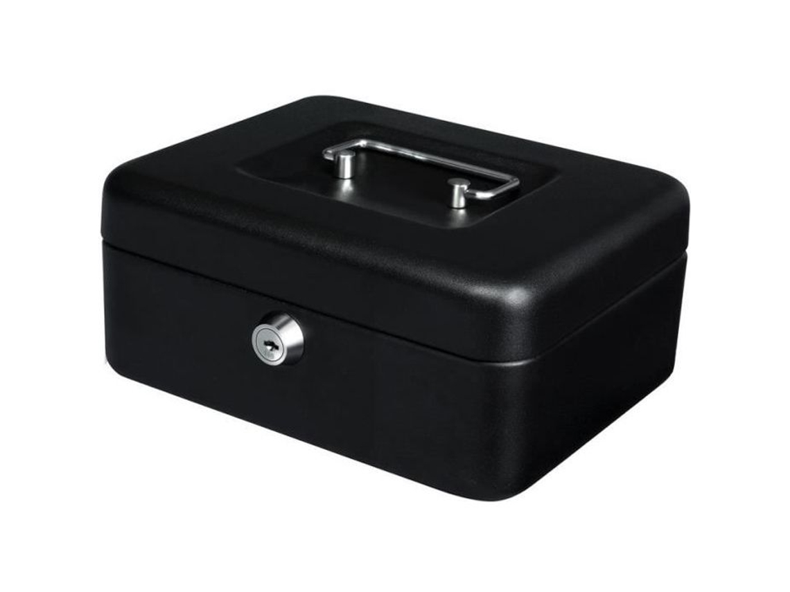 Monedero y monedero con cerradura de seguridad de acero lacado en negro con llave 20 x 16 x 9 cm YALE