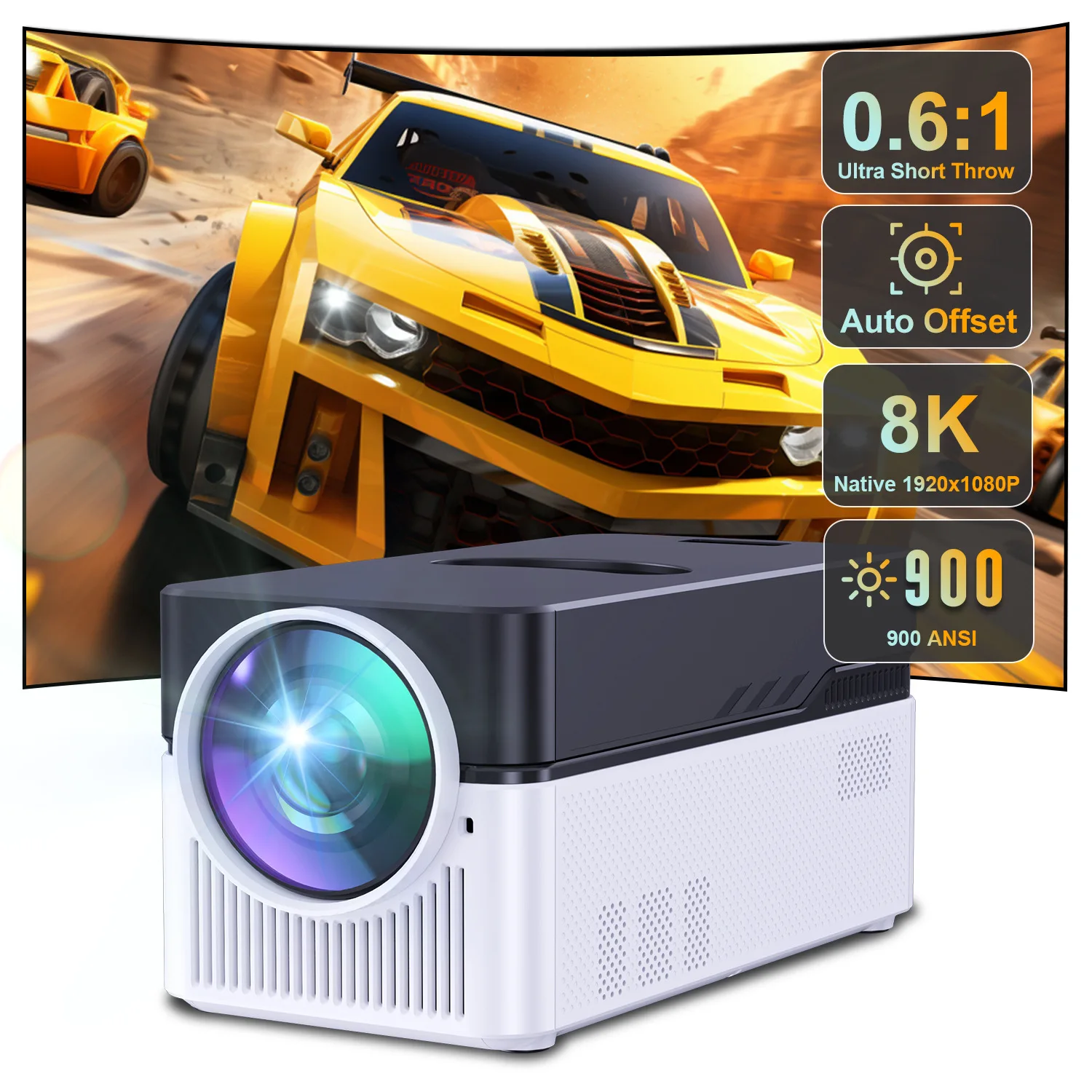 Proyector inteligente 8K 1080p, proyector de ultra alta definición para uso diurno en el dormitorio, montaje en pared.