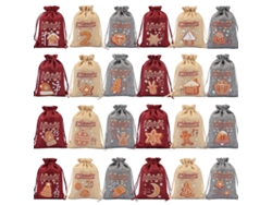 24 bolsas navideñas de yute con cordón, 5,5 x 4 pulgadas (01)