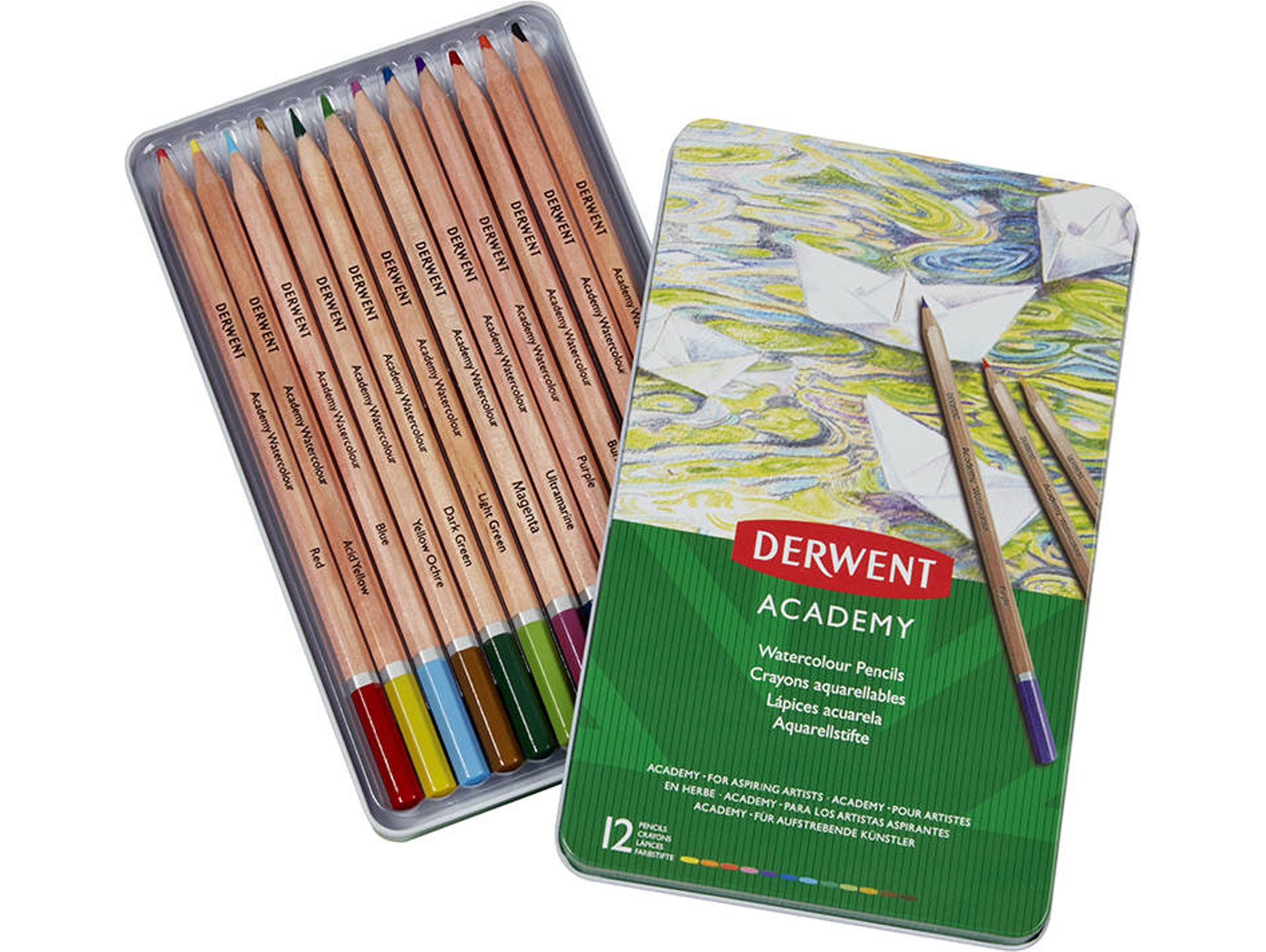 Caja Metal Lápis de Acuarela Academy DERWENT 12