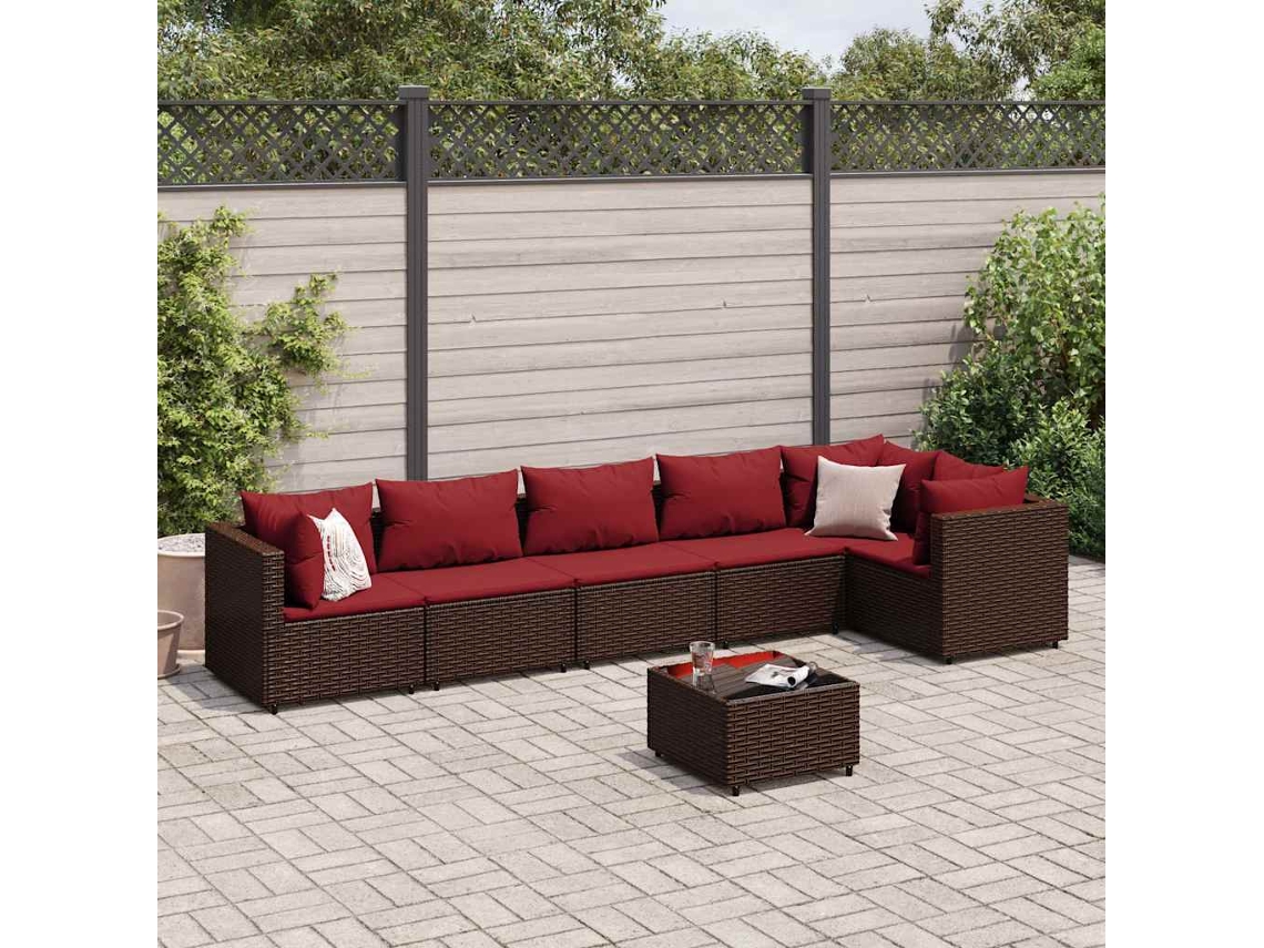 Conjunto de jardín de 7 piezas con cojines de mimbre marrón DKD Home Decor