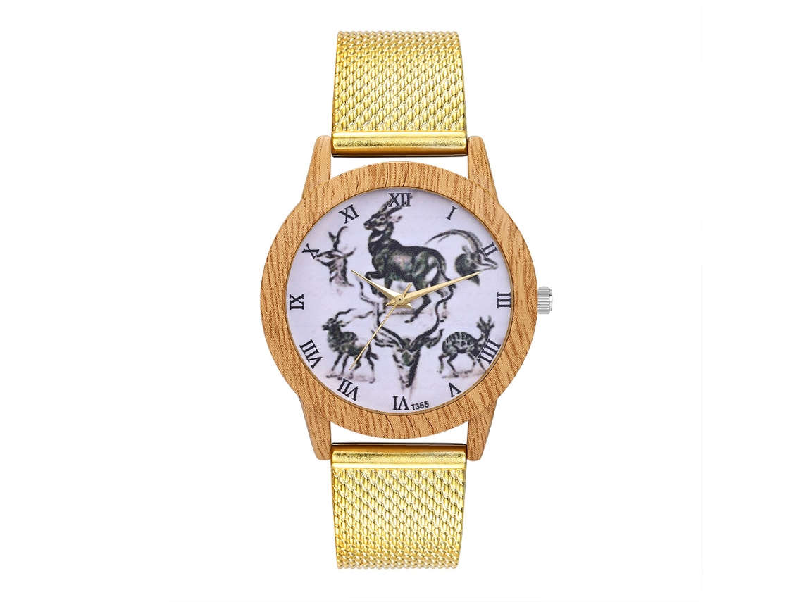 Relógio De Pulso Feminino De Quarzo Com Volante Redondo Padrão Animal E Pulseira De Pu Zhoulianfa (vermelho)