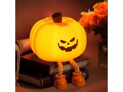 Luz nocturna de calabaza con sonrisa malvada, decoración de Halloween, luz LED de calabaza blandita con soporte para teléfono (marrón)