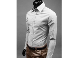 2026-camisas De Lujo Para Hombre, Casual Con Cuello, Formal, Slim Fit, Manga Larga, Algodón Mezclado L Gris