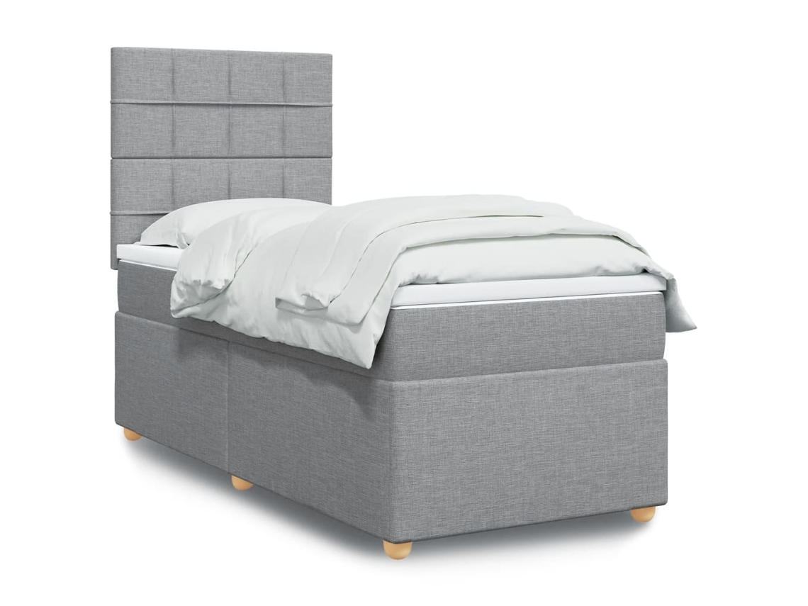 Cama Box Spring Con Colchón Tela Gris Claro 100x200 Cm