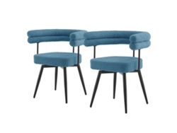 2x Sillas De Comedor Ml-design Giratorias 360°, Tapizado Tejido Teddy Azul, Ergonómicas
