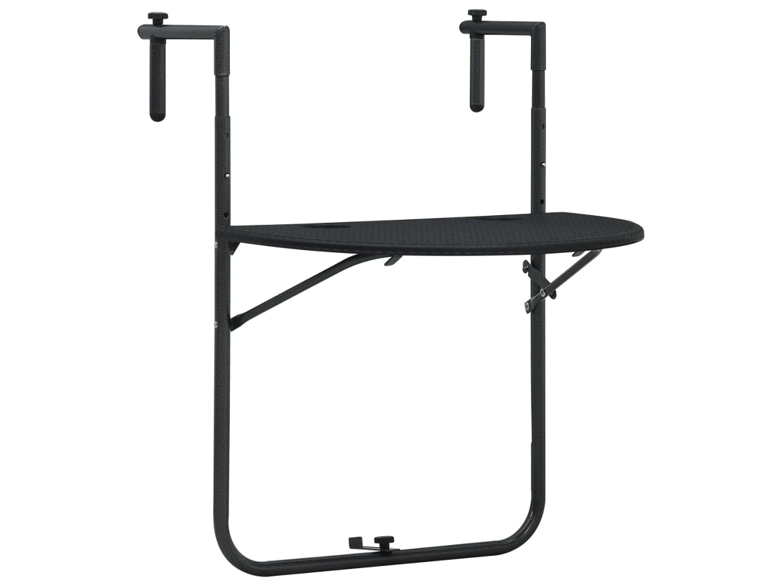 Mesa de jardín para balcón colgante 60x64x83,5 cm de plástico con aspecto de mimbre en negro