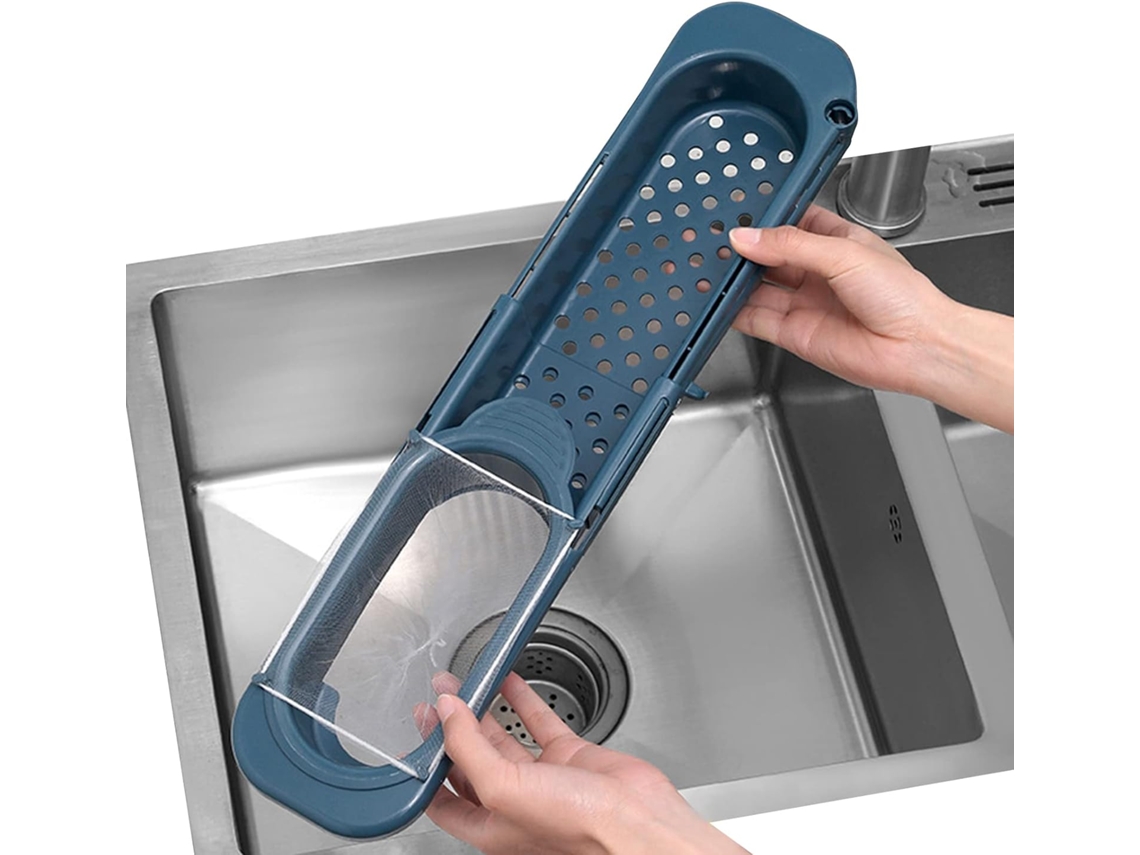 Cesta de escurridor de cocina, rejilla telescópica para fregadero, estante, esponja de escurridor, paño para lavar platos (azul oscuro)