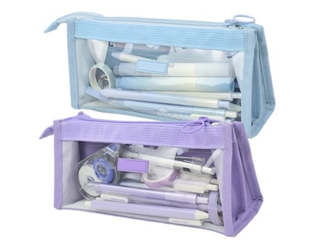Estuche Para Lápices De Gran Capacidad, 2 Uds., Bolsa De Papelería Transparente, Suministros Escolares Estéticos Para Adolescentes, Azul Morado ZMD...