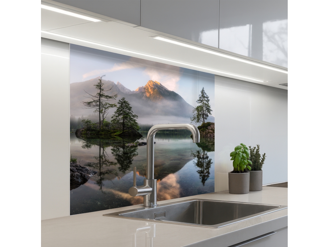 Salpicaderos De Cocina Agua - Paisaje - Montaña - Árboles 80x80 Cm