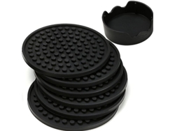 2026-posavasos Para Bebidas - Set De 6 Con Portavasos, Negro - Protege Muebles, Tamaño Grande 4.3 Pulgadas, Silicona