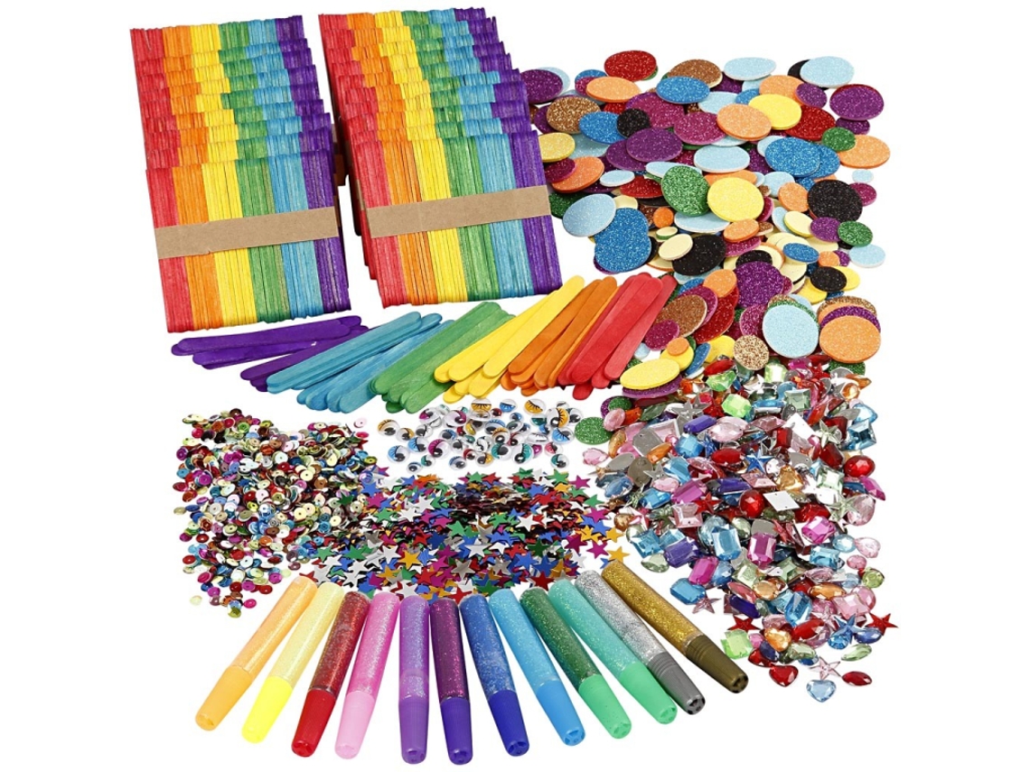 Kit de manualidades de Creativ Company con brillantina y palitos de helado para niños.