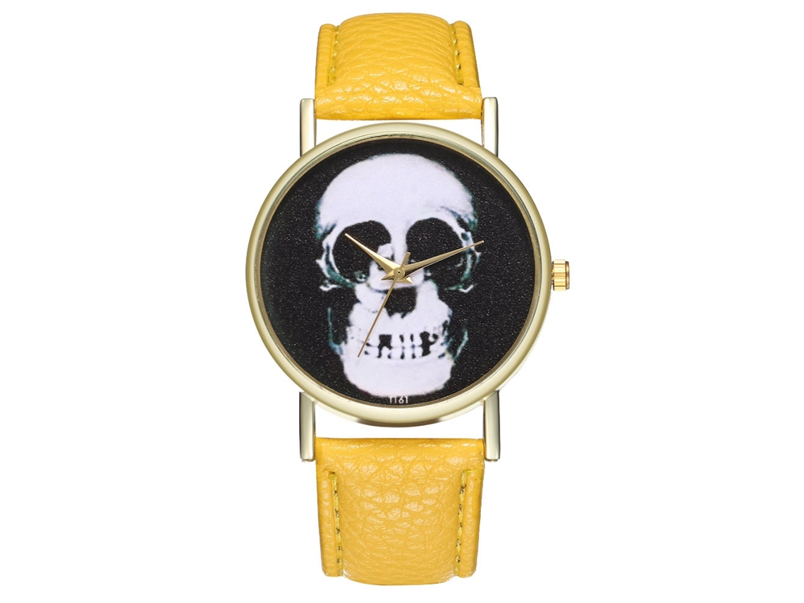 Reloj De Cuero Pu Unisex Dial Redondo Reloj De Pulsera De Cuarzo Amarillo Zhoulianfa