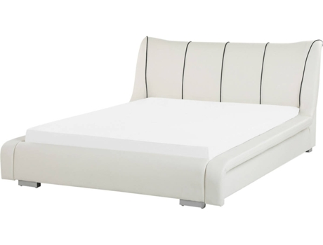 BELIANI Cama doble Nantes cuero blanco 168x237x97