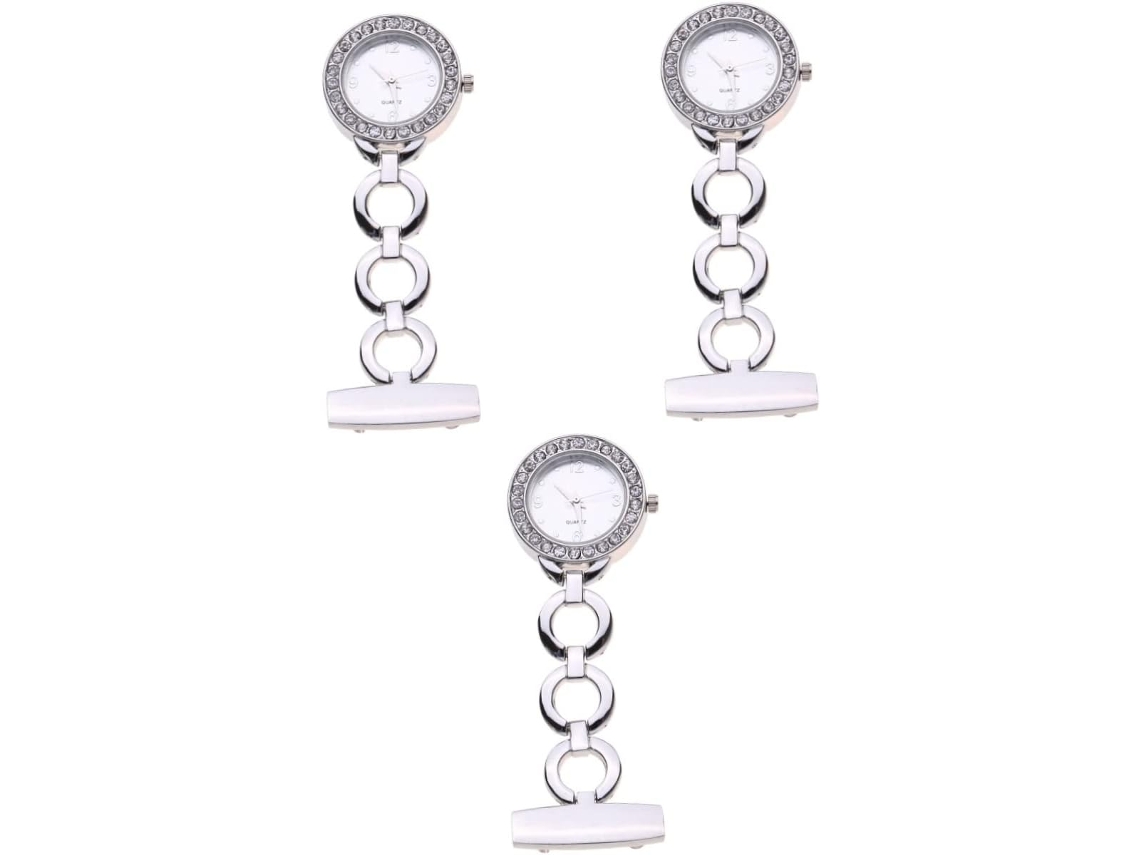3piezas Reloj Bolsillo Enfermera Diseño Elegante Diamante Rodante Color Plateado Médicos Enfermeras Accesorio