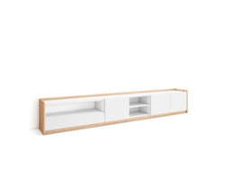 Mueble para TV, 310x37x50cm, para televisores de hasta 80'', color blanco y roble claro.