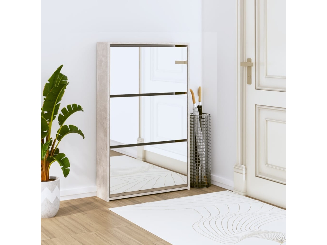 Zapatero Organizador con Espejo 3 Divisiones 63X17X102,5 Cm Gris Cemento