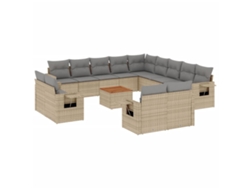 Maison Exclusive - Set Sofás Jardín 14 Pzas Y Cojines Ratán Sintético Beige Mezcla