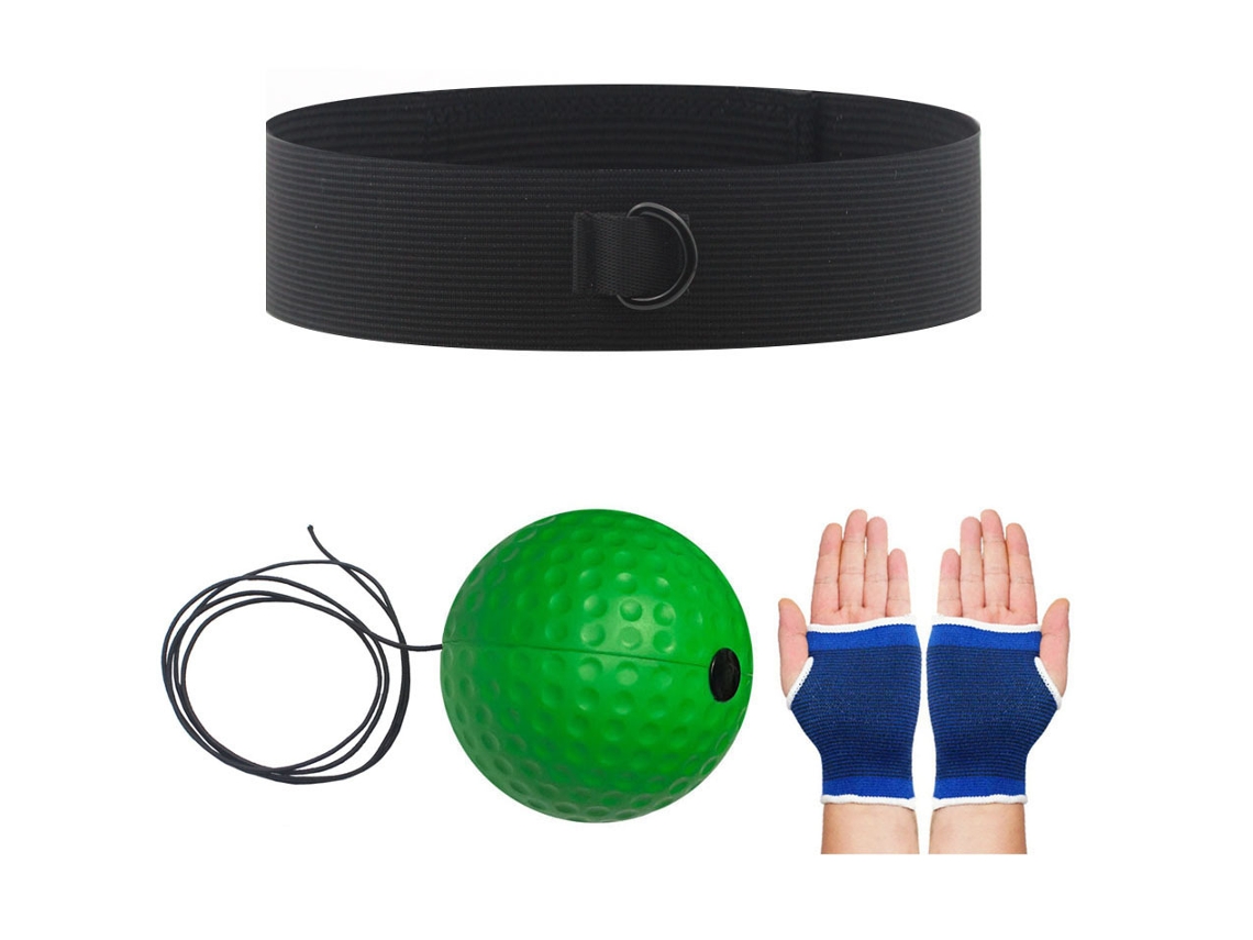Balón de boxeo Reflex, 1 balón React, 1 cinta elástica para la cabeza, con protectores de manos Eifson (balón verde suave de 40 g)