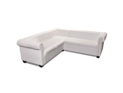 Sofá Relax de Esquina Seccional Chesterfield 5 Plazas Cuero Artificial Blanco